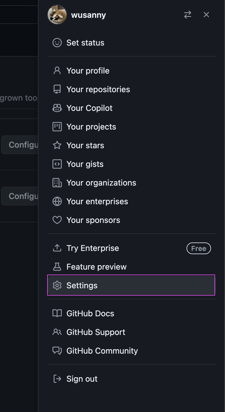 Navigate to your GitHub account to configure your settings.